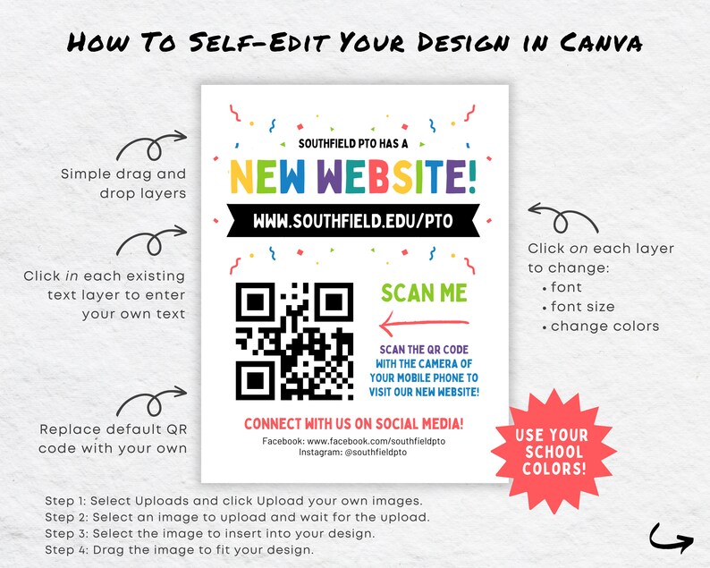 Editable PTO PTA New Website Flyer Canva Template, Launch Announcement ...