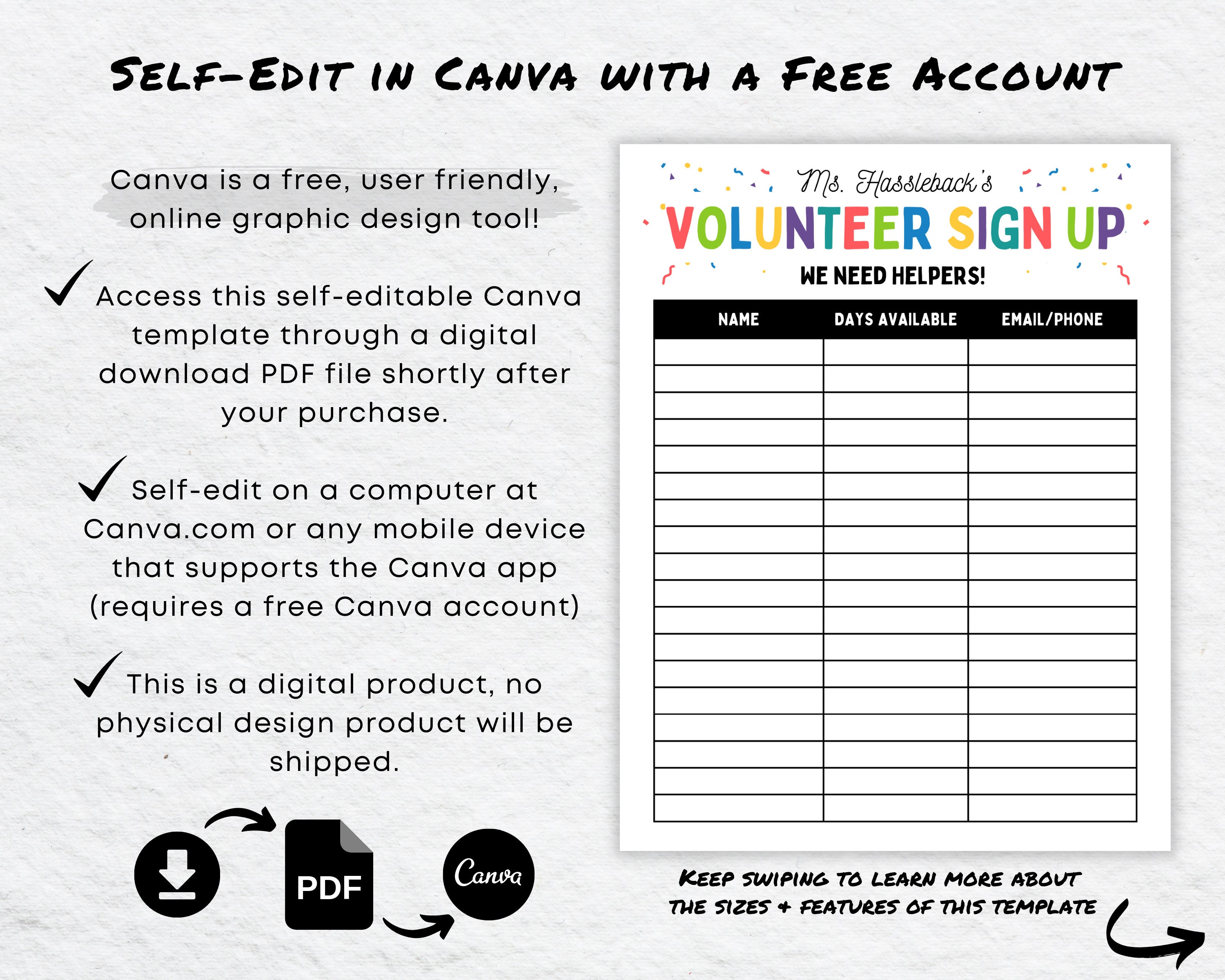Editable Classroom Volunteer Sign up Sheet, Teacher Volunteer Canva ...