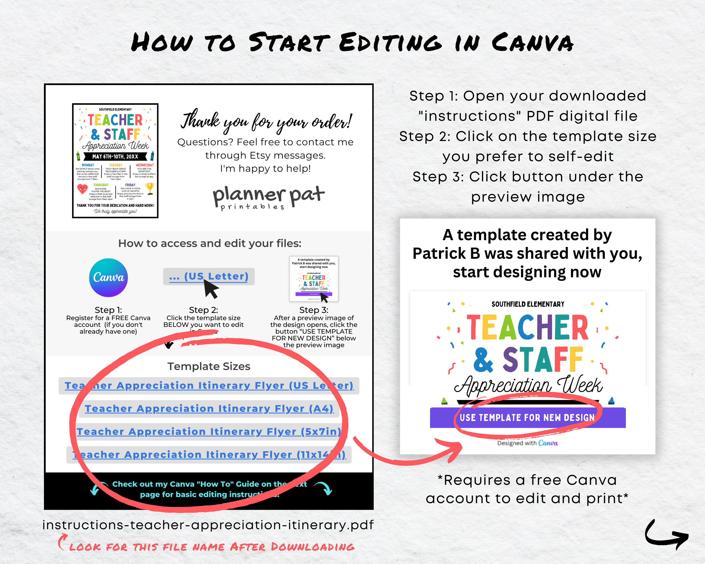Editable Teacher & Staff Appreciation Week Itinerary Flyer (canva ...