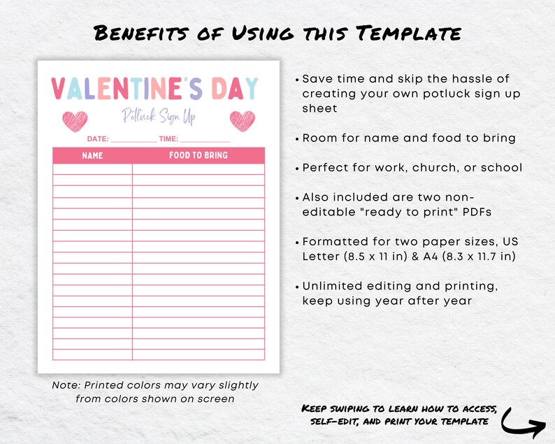 Valentine Day Potluck Sign up Sheet Printable, Galentine Party, Canva ...