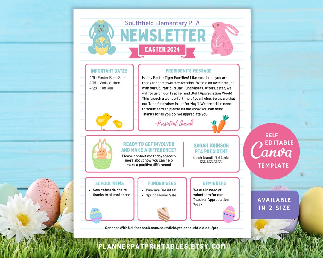 Editable Easter Newsletter Template Monthly PTO PTA School News Canva Editable Easter Newsletter Template Monthly PTO PTA School News Canva