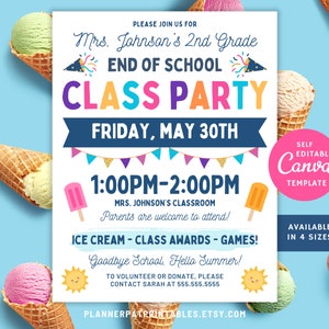 Editable End of School Class Party Invite: Printable Canva Flyer (Digital Download)