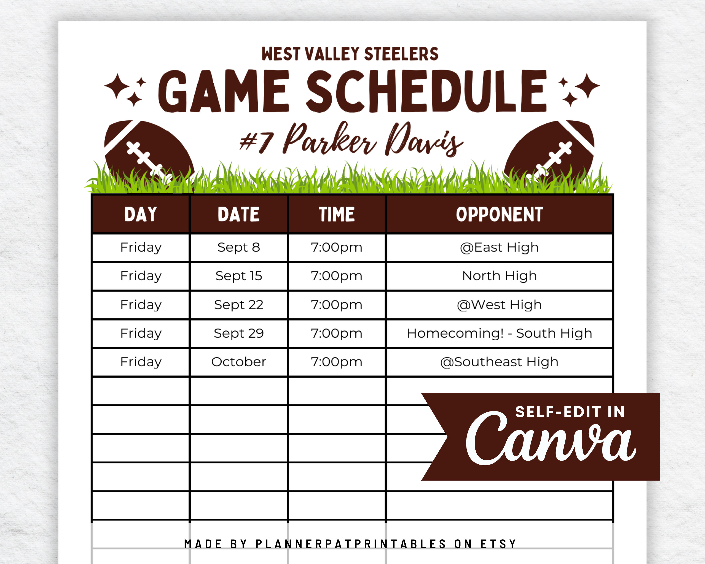 Editable Football Schedule Template Football Practice or Game Etsy Editable Football Schedule Template Football Practice or Game Etsy