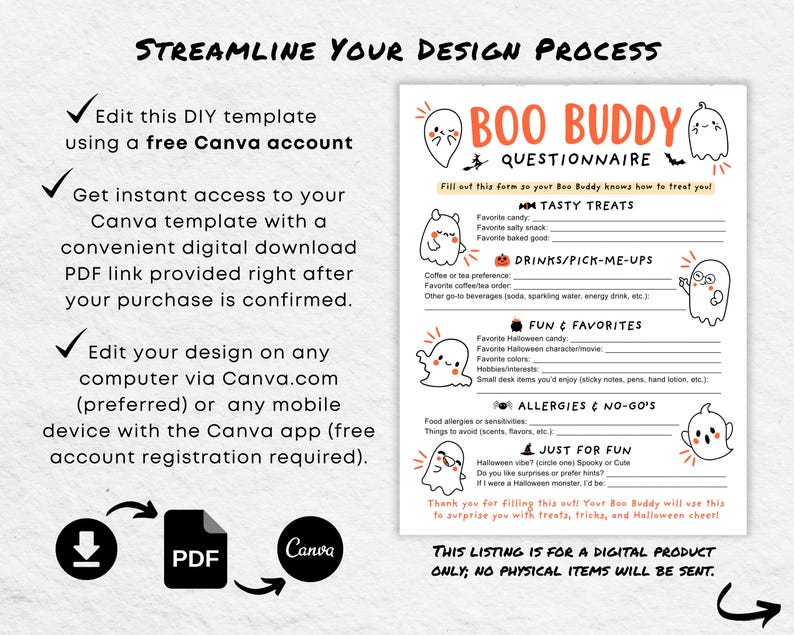 Halloween Boo Buddy Questionnaire PDF | Editable Gift Exchange Survey ...