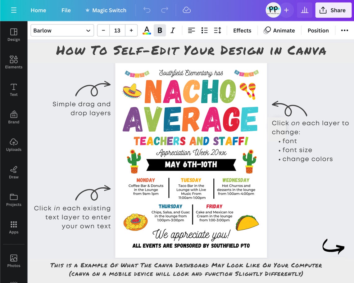 Nacho Average Teacher Appreciation Week Fiesta Itinerary Poster (canva ...
