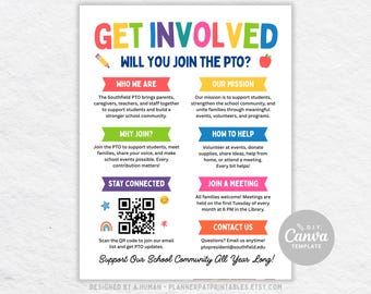 PTO PTA Membership Sign Template, Editable School Recruitment Flyer