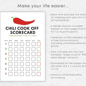 Chili Cook off Scorecard Printable for Chili Competition, Editable in ...