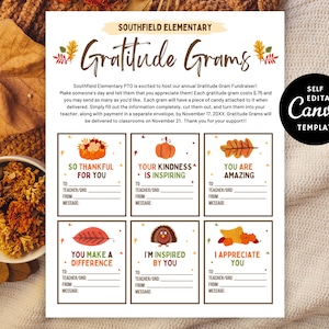 Editable Gratitude Grams Canva Template, Thanksgiving Candy Grams