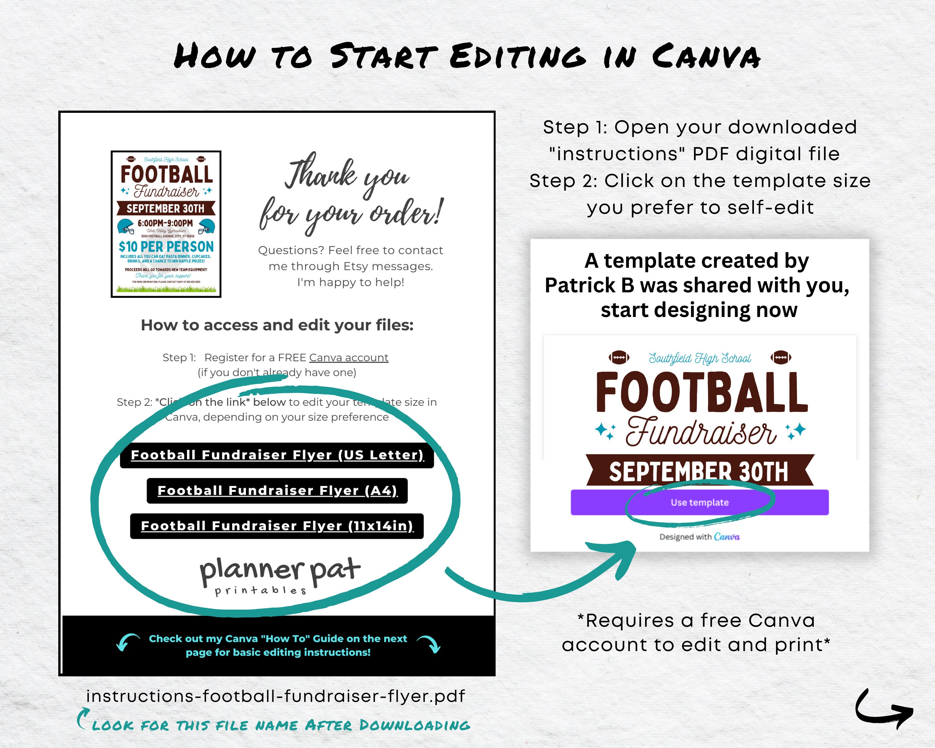 DIY Football Fundraiser Flyer Canva Template, Football Raffle ...