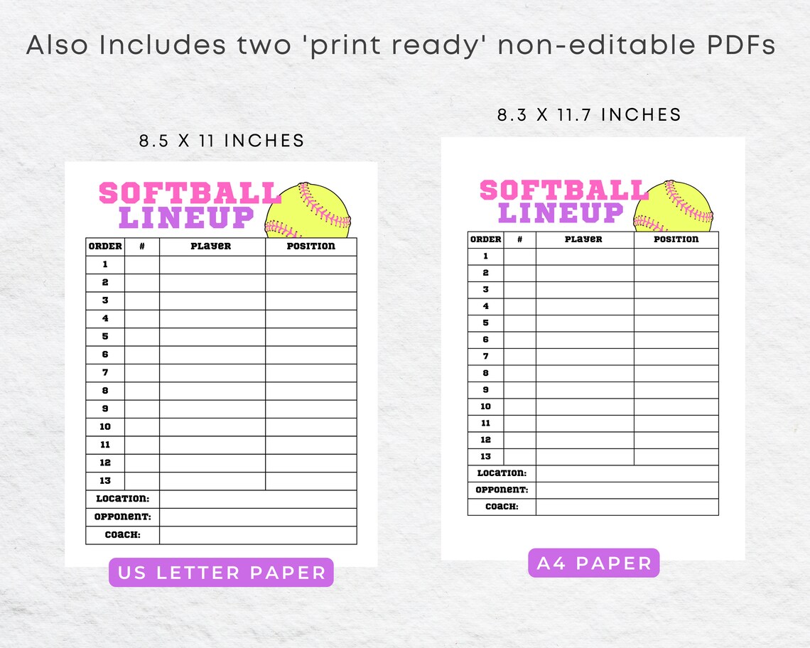 Editable Softball Line up Roster and Batting Order DIY Canva Etsy