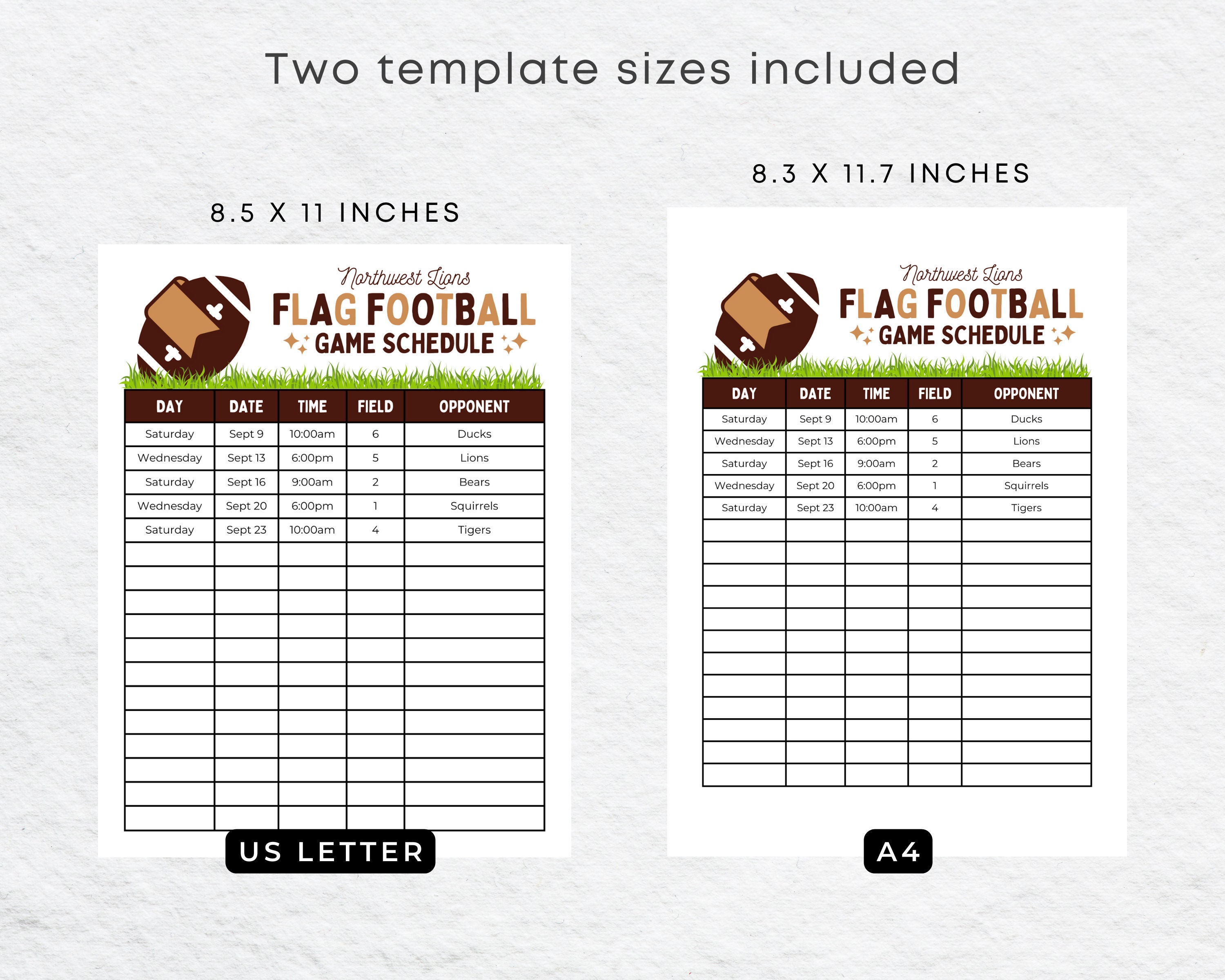 Flag Football Schedule Template Printable Canva Flag Football Etsy