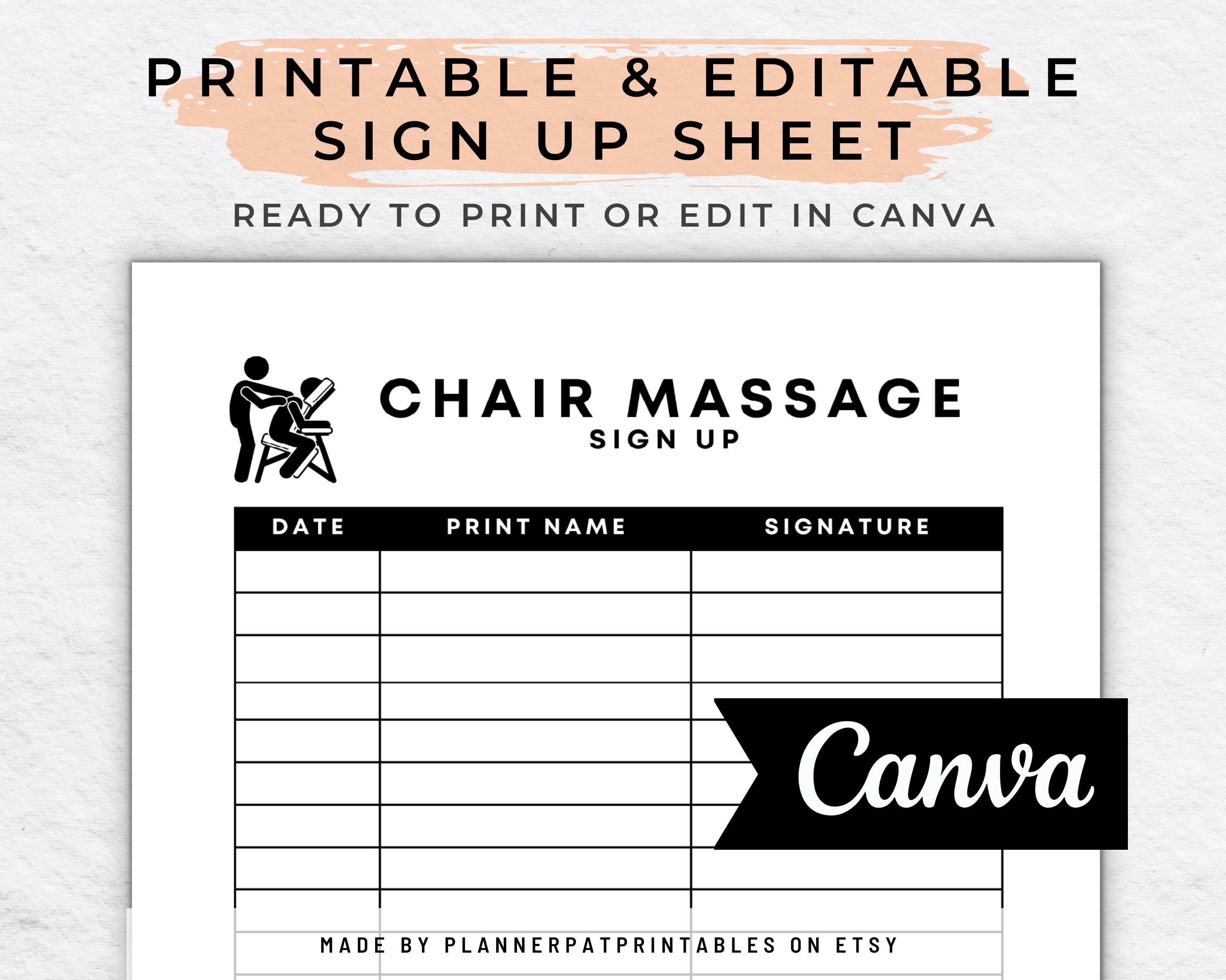President Afleiden klap Editable Chair Massage Sign Up Sheet Printable For Massage - Etsy België
