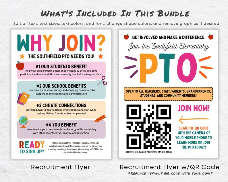 Retro PTA PTO Canva Template Bundle: Editable School Volunteer Flyers ...