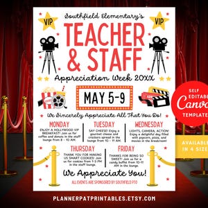VIP Hollywood Teacher Appreciation Week Itinerary Flyer (Canva Template)