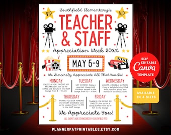VIP Hollywood Teacher Appreciation Week Itinerary Flyer (Canva Template)