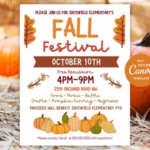 Editable Fall Festival Flyer Template, Canva School Harvest Fundraiser