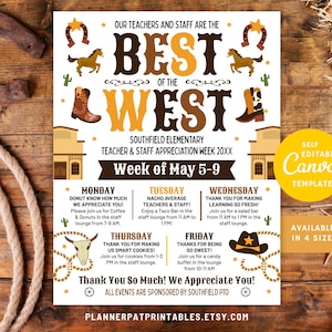 Western Teacher Appreciation Week Itinerary Flyer (Canva Template)