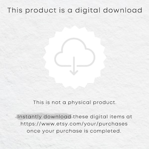K&ouml;nnte beinhalten: Eine wei&szlig;e Wolke mit einem nach unten zeigenden Pfeil darin, umgeben von einem wei&szlig;en Stern. Der Text "This product is a digital download" befindet sich oben im Bild. Der Text "This is not a physical product." befindet sich in der Mitte des Bildes. Der Text "Instantly download these digital items at https://www.etsy.com/your/purchases once your purchase is completed." befindet sich unten im Bild.