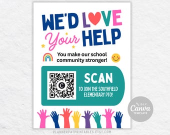 PTO PTA Volunteer Recruitment Flyer, Editable Back to School Canva Template