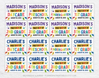 First Day of School Sign Bundle, Editable Canva Templates (Daycare-5th Grade)