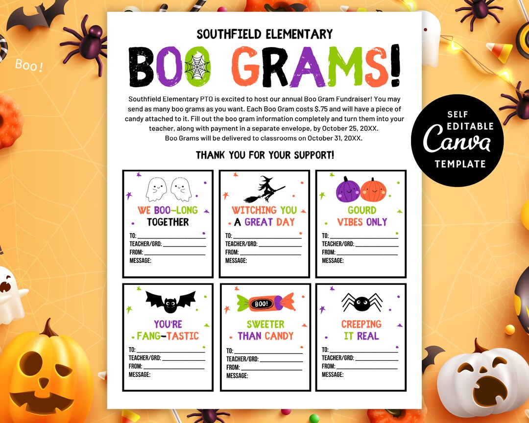 Editable Boo Grams Canva Template, Halloween Candy Grams School Editable Boo Grams Canva Template, Halloween Candy Grams School