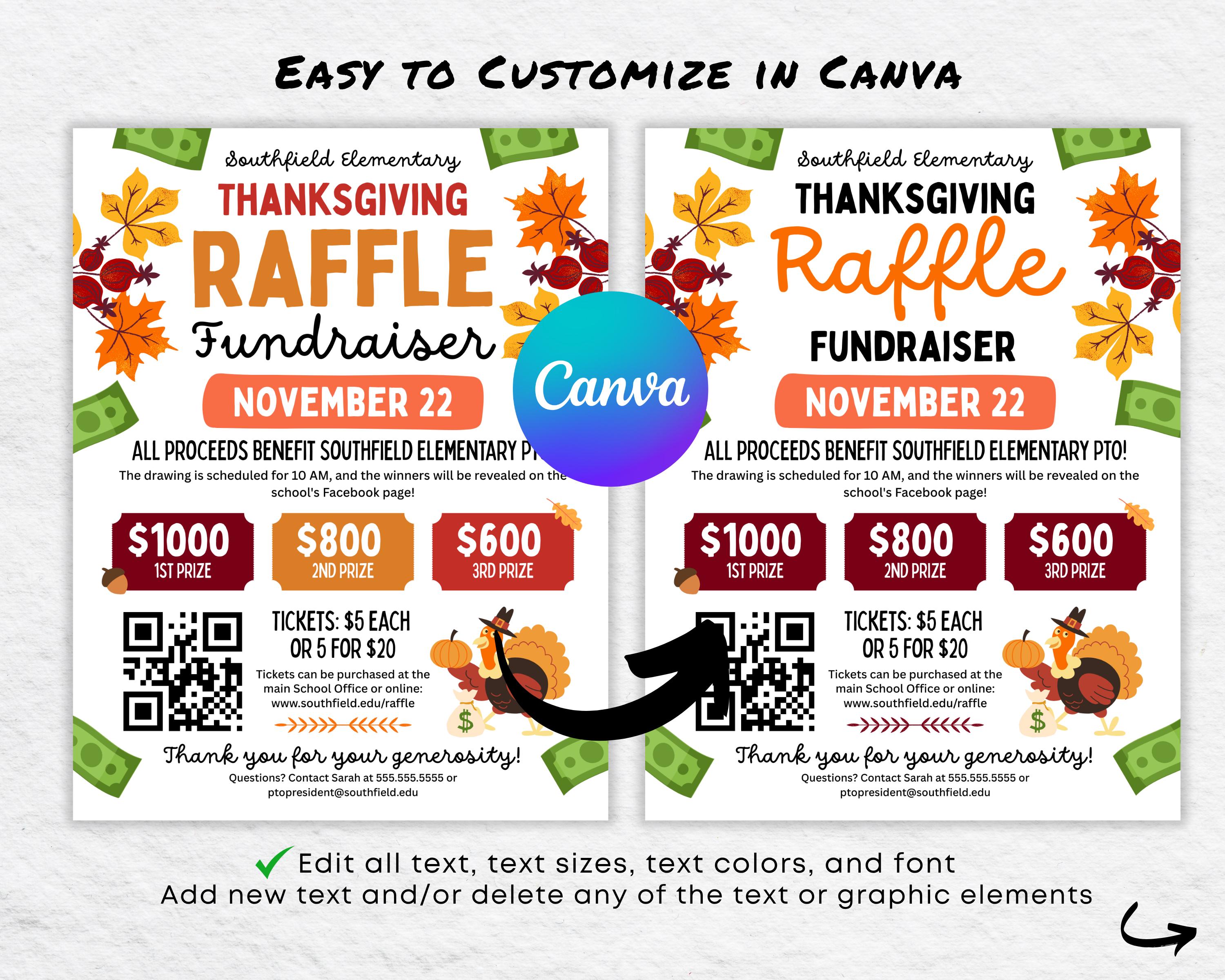 Turkey Raffle Template Thanksgiving Raffle Flyer | Editable Fall Fundraiser Template (canva ...