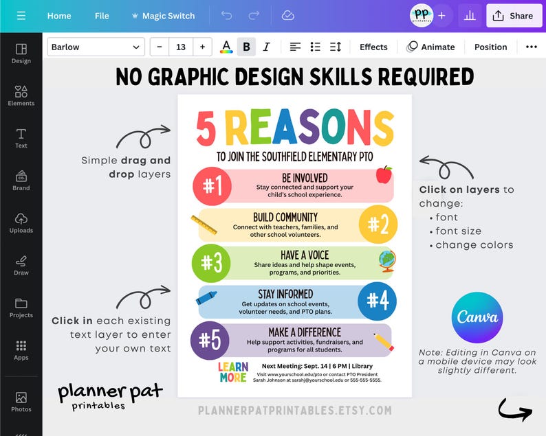 Editable PTO Flyer Template for School Events, Customizable Canva ...