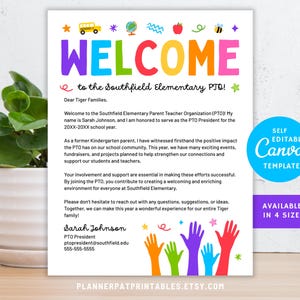 Editable PTO Welcome Letter to Parents Template | Canva PTA Welcome Note for New Families | Printable Back to School Introduction Flyer