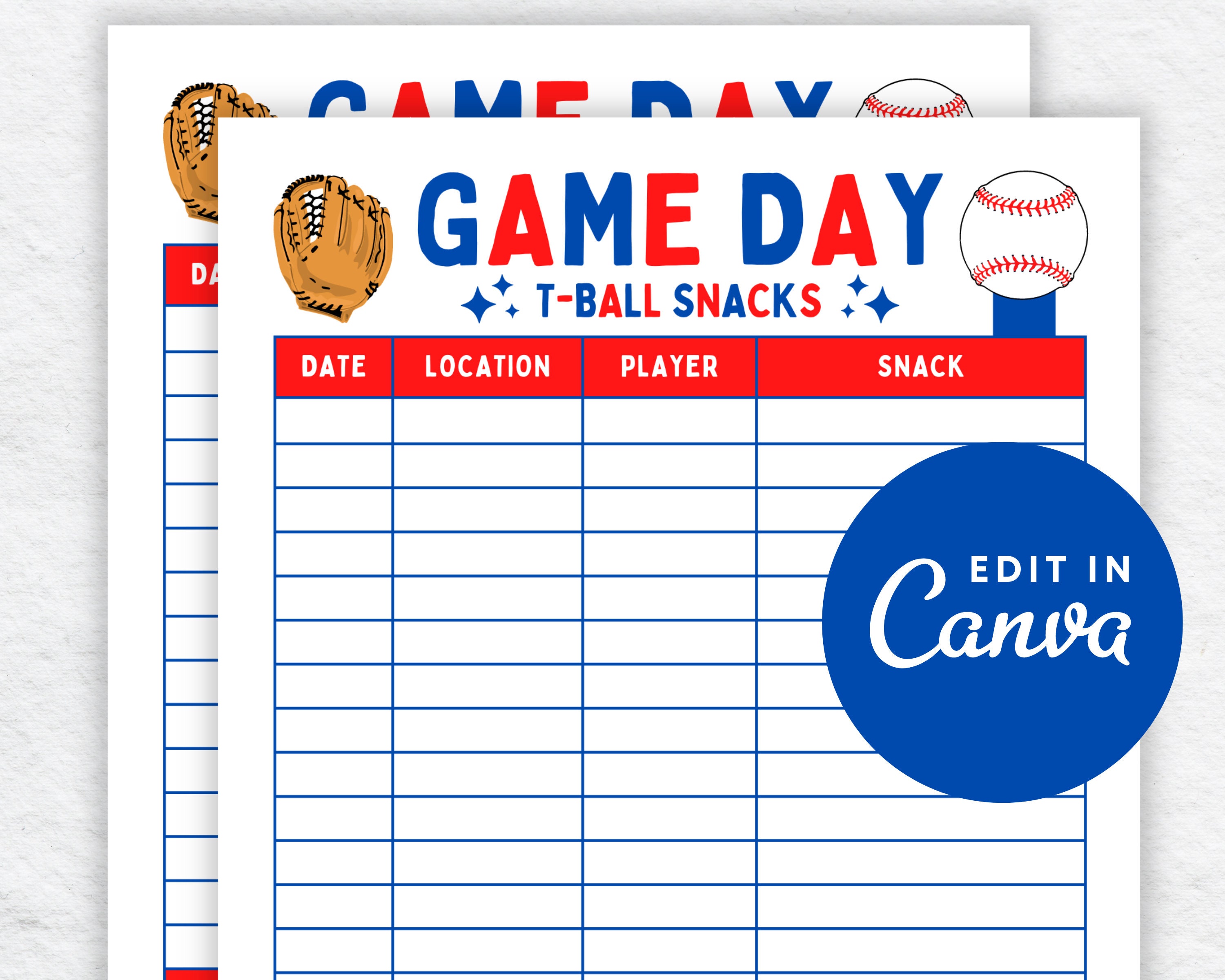 Editable T ball Snack Sign Up Sheet Schedule Template Etsy