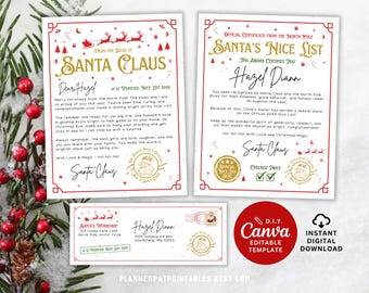 Editable Santa Letter Bundle | Christmas Note, Nice List (Canva Templates)