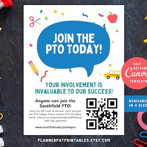 Editable Join the PTO Flyer Template | Canva School PTA Volunteer Recruitment Printable | Parent Group Sign-Up Handout