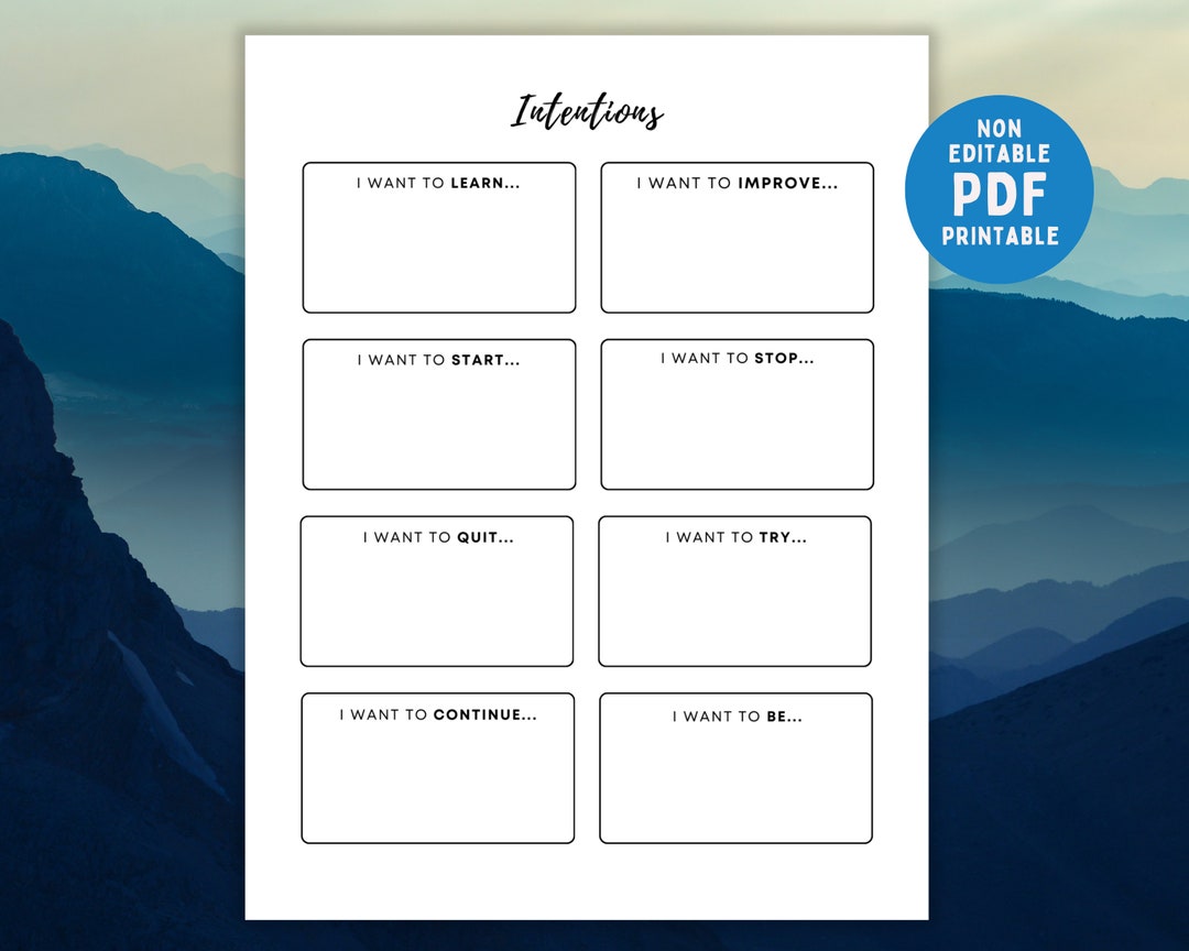 Noneditable 2024 Intentions Worksheet Printable, Resolutions / Goals