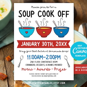 Editable Winter Soup Cook Off Flyer, Work Soup Competition, Canva Template