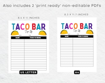 Taco Bar Sign up Sheet Printable for Mexican Fiesta Potluck - Etsy
