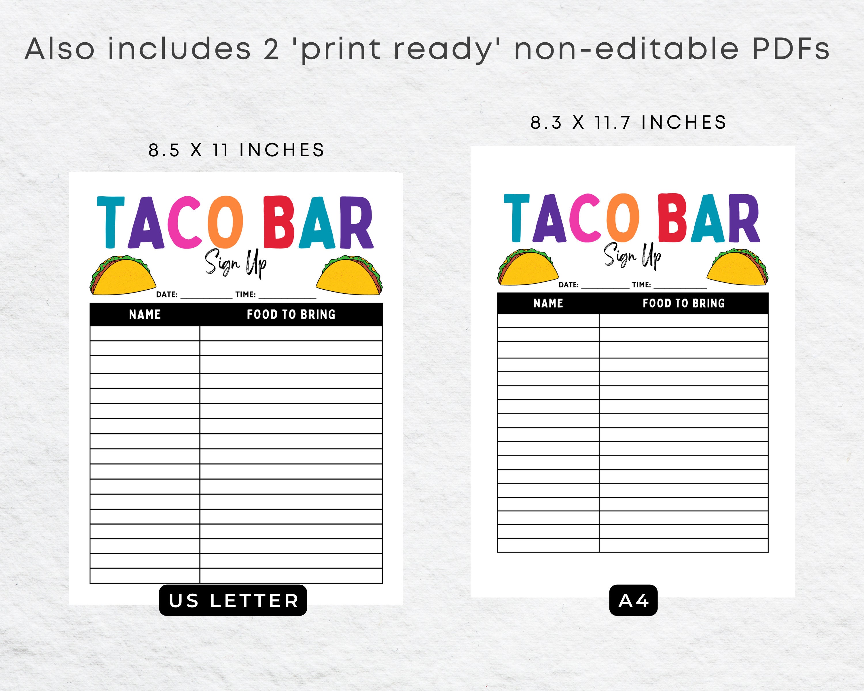 Taco Bar Sign Up Sheet Printable
