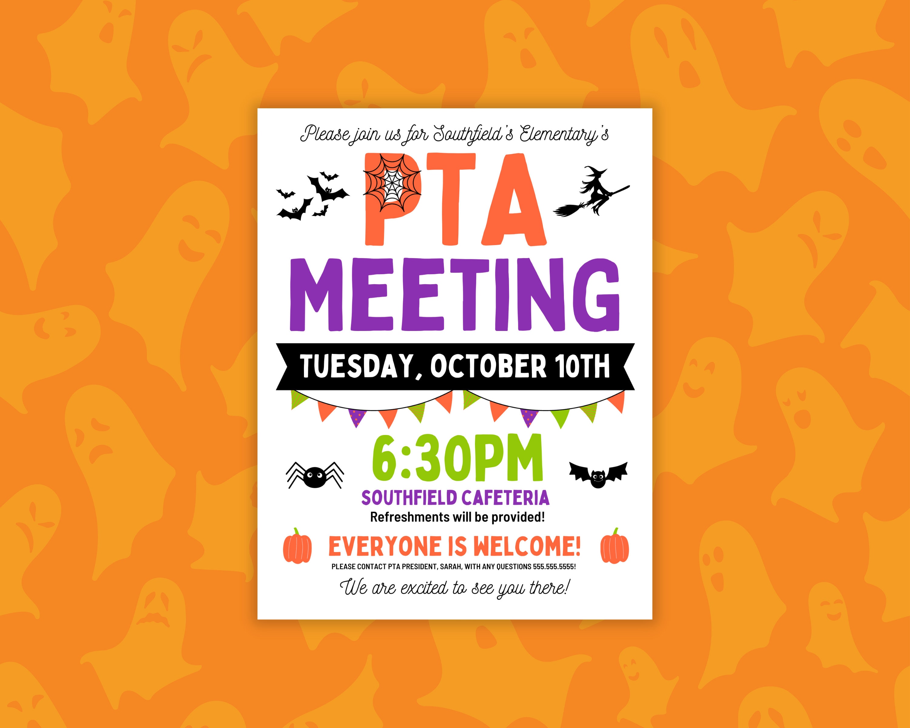 Editable PTA PTO Meeting Flyer Template | School Event Invite (canva ...