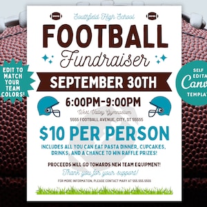 DIY Football Fundraiser Flyer Canva Template, Football Raffle Fundrasier