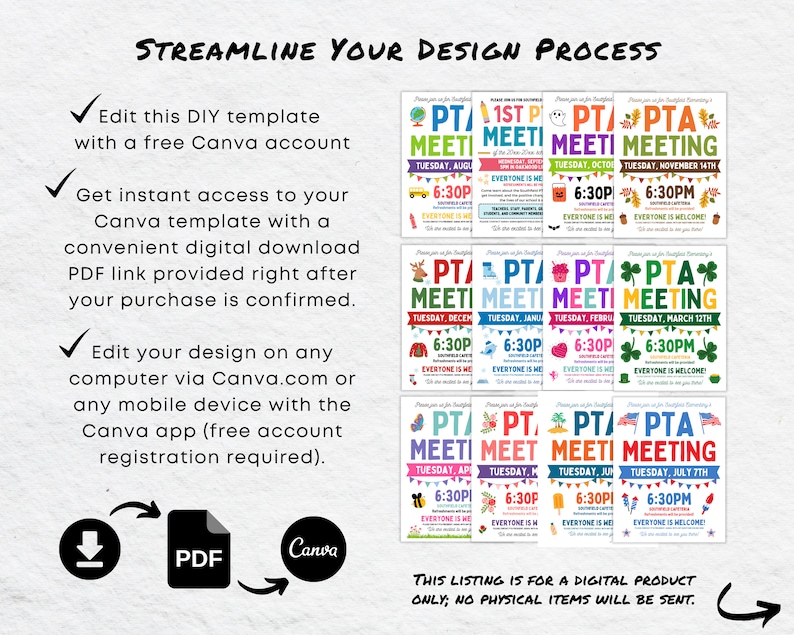 Editable PTO PTA Meeting Flyer Bundle: 12 Canva Templates (digital ...