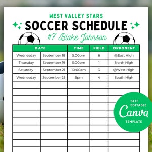 Editable Soccer Schedule Template, Canva Soccer Game Calendar - Etsy