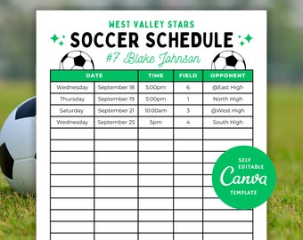 Editable Soccer Game Schedule Template, Instant Digital Download to ...