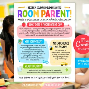 Editable Room Parent Flyer Template: Canva Volunteer Recruitment (Digital Download)