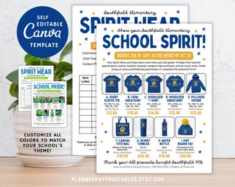 Editable Spirit Wear Order Form Template: PTA PTO Fundraiser (Canva PDF Download)