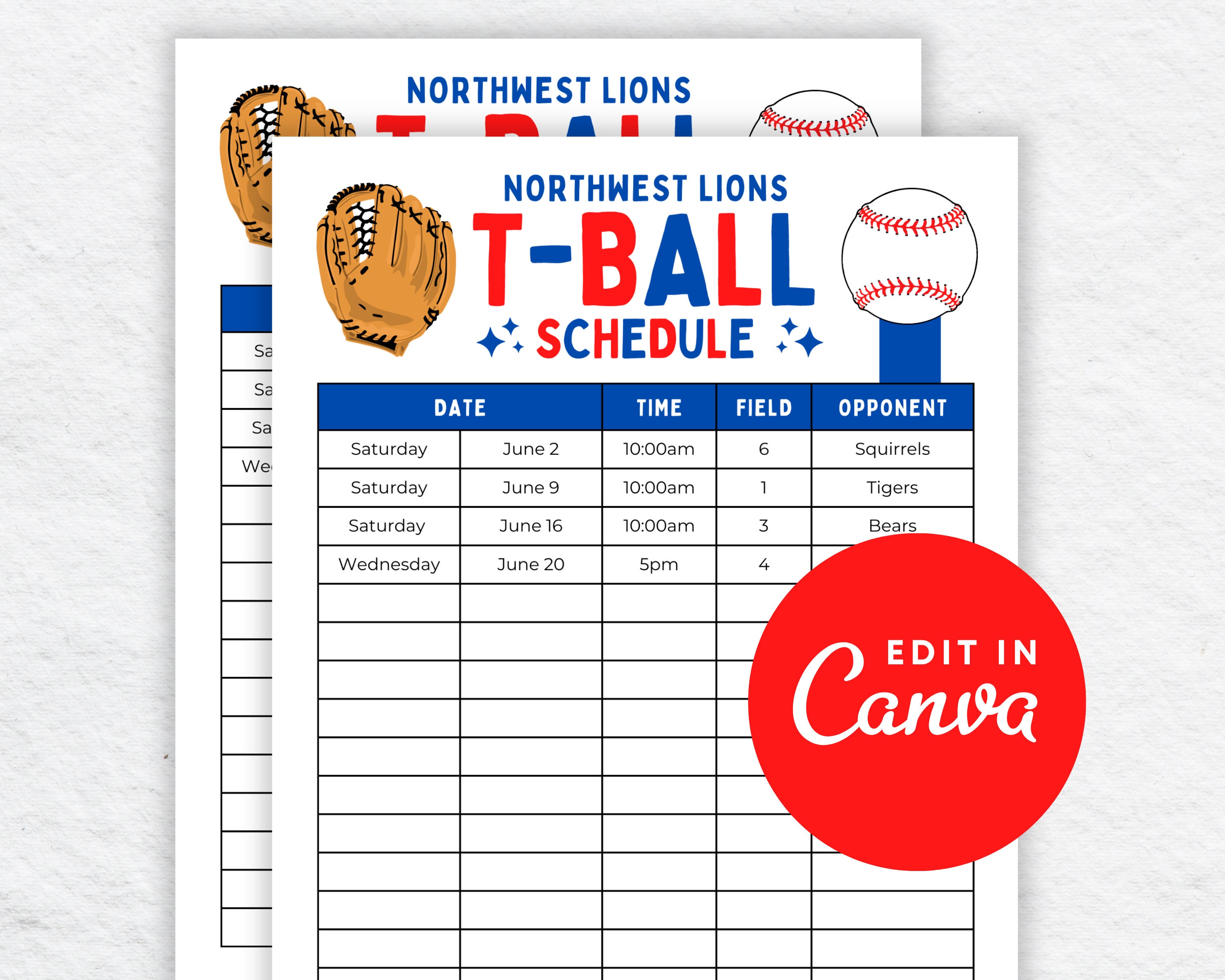 Editable Tball Schedule Template Printable Tball Game Etsy