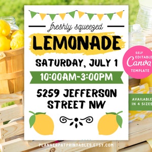 Editable Lemonade Stand Flyer Template, Lemonade Sale Sign Printable, Canva