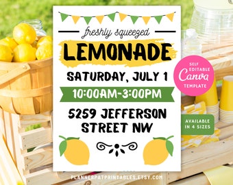 Limonade Stand Flyer Vorlage, bearbeitbares Kinder Lemonade Day Schild, Canva