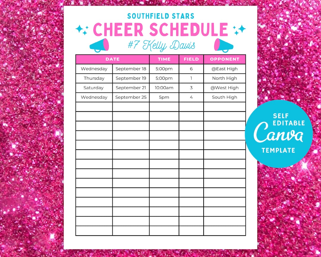 Editable Cheer Schedule Template, Canva Cheer Game Calendar Etsy Editable Cheer Schedule Template, Canva Cheer Game Calendar Etsy