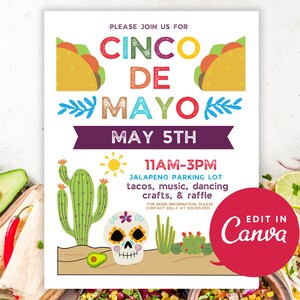 Plantilla editable de Canva para volante del Cinco de Mayo, Imprimible, Volante de fiesta