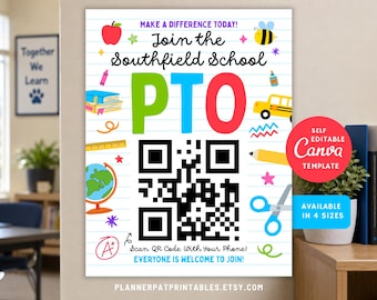 PTO Membership Flyer, Editable School PTA Canva QR Code Template