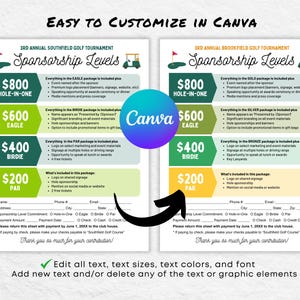 Editable Golf Sponsorship Levels Form: Tournament Sponsor Menu Flyer