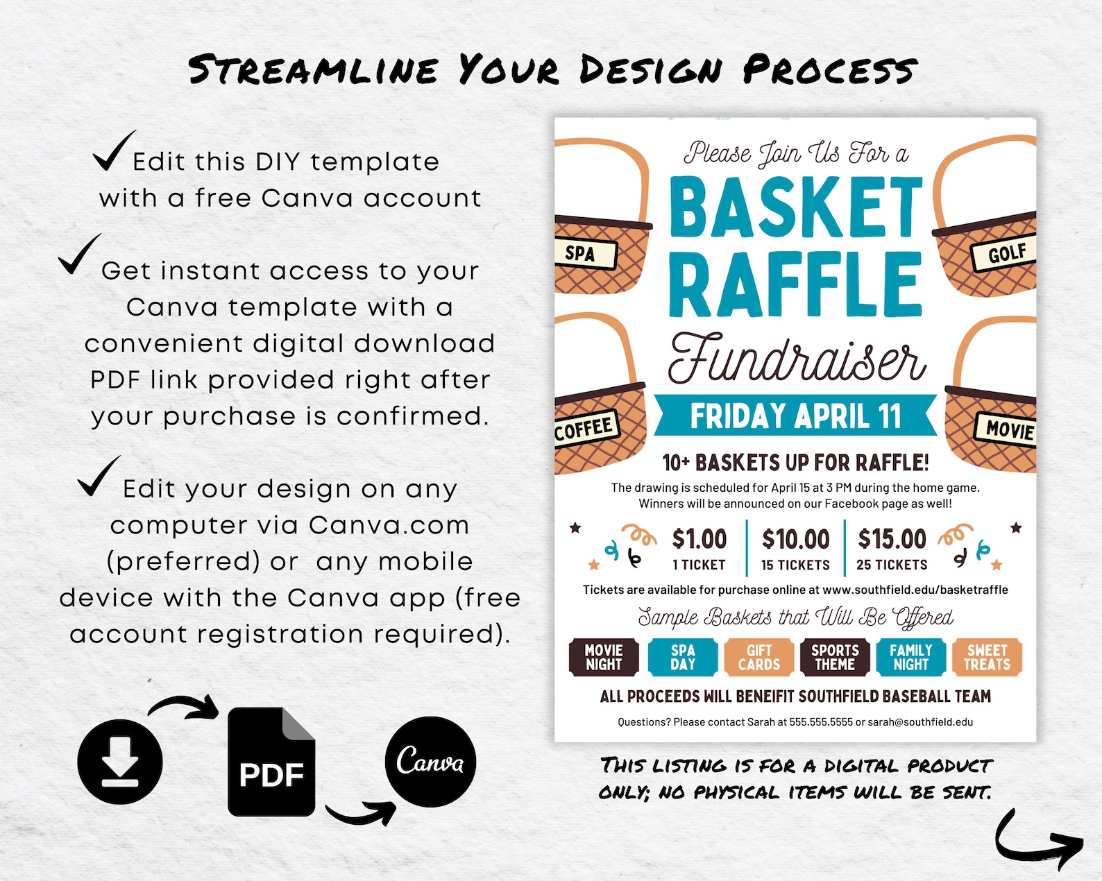 Basket Raffle Flyer Template, Editable Fundraiser Invitation (canva) - Etsy